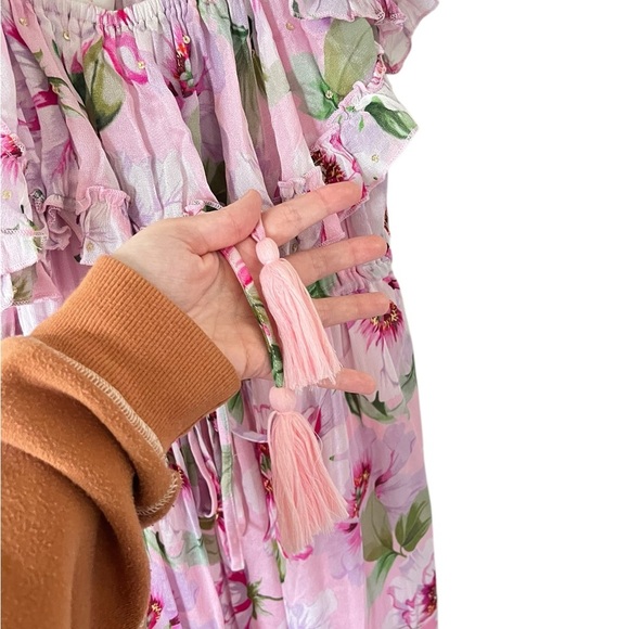 Miss June Paris Pink Floral Off-Shoulder Maxi Dress - Picture 8 of 14